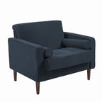 Poltrona d'accento oversize in velluto a coste con sedile trapuntato, braccioli squadrati e gambe coniche in legno – Grigio chiaro / Blu navy / Verde / Beige / Grigio / Giallo