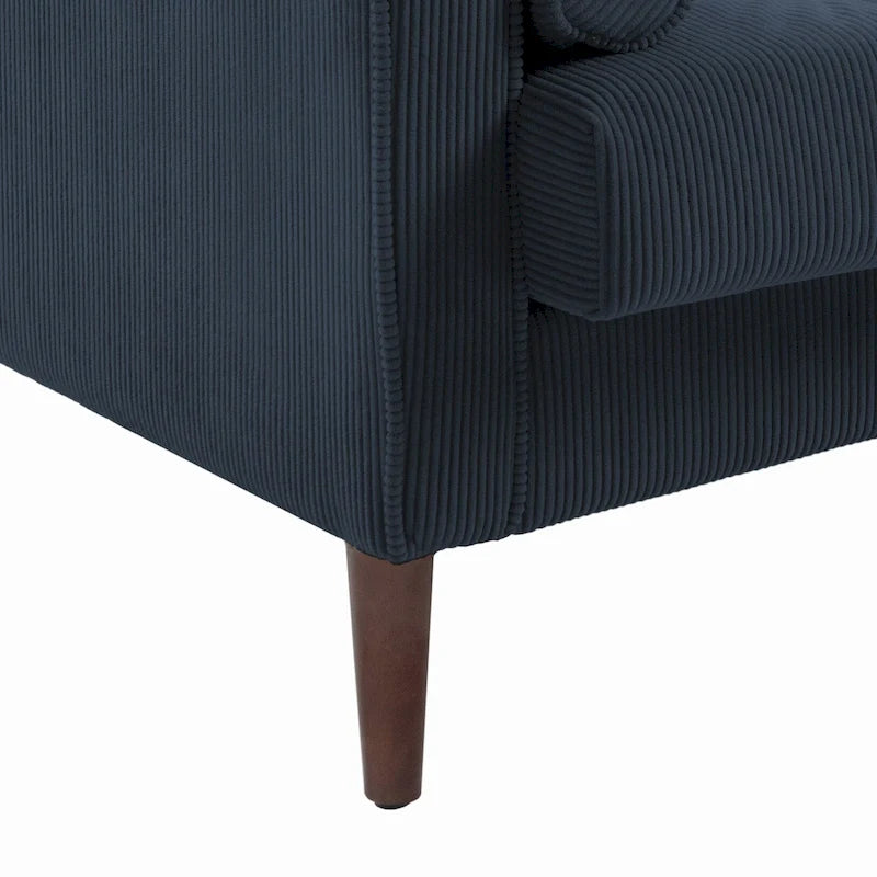 Poltrona d'accento oversize in velluto a coste con sedile trapuntato, braccioli squadrati e gambe coniche in legno – Grigio chiaro / Blu navy / Verde / Beige / Grigio / Giallo