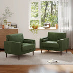 Poltrona d'accento oversize in velluto a coste con sedile trapuntato, braccioli squadrati e gambe coniche in legno – Grigio chiaro / Blu navy / Verde / Beige / Grigio / Giallo