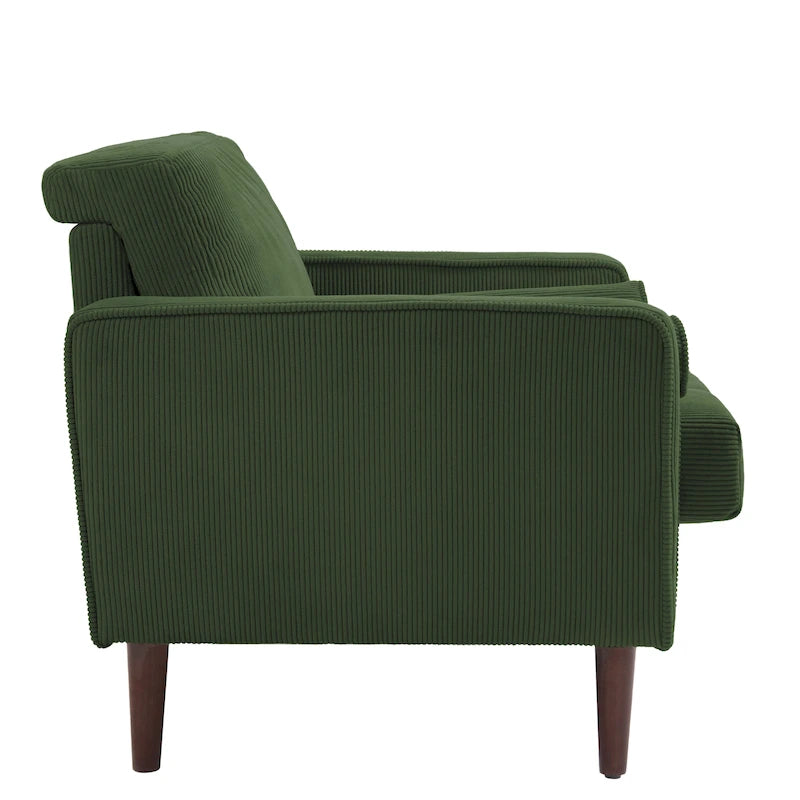 Poltrona d'accento oversize in velluto a coste con sedile trapuntato, braccioli squadrati e gambe coniche in legno – Grigio chiaro / Blu navy / Verde / Beige / Grigio / Giallo