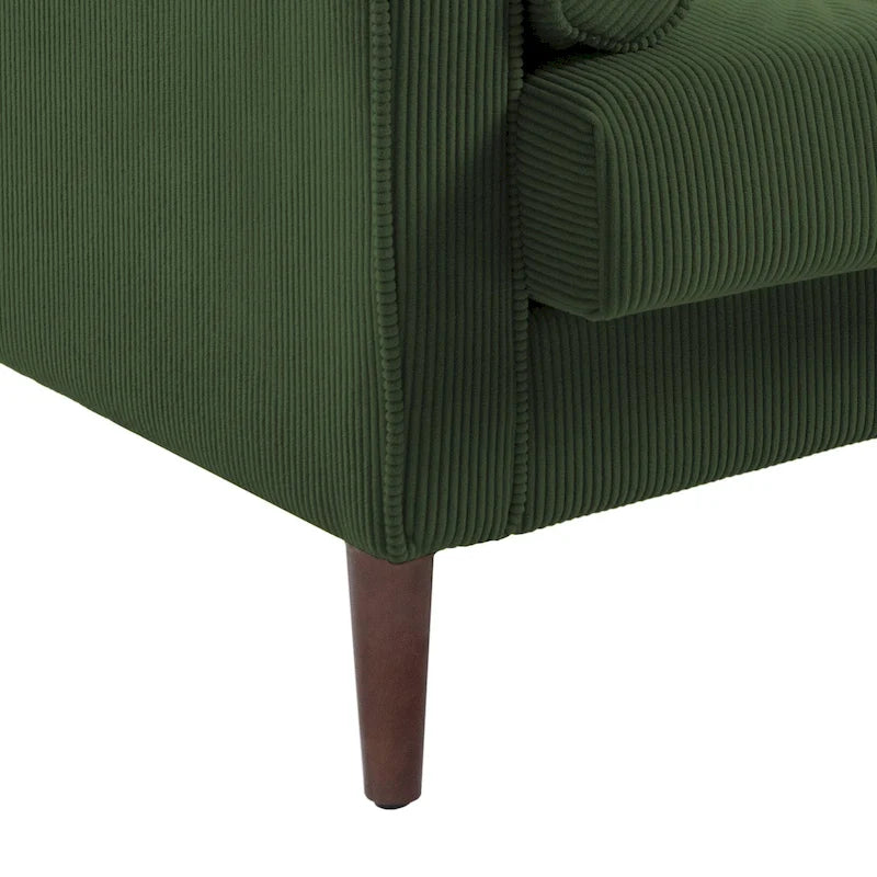 Poltrona d'accento oversize in velluto a coste con sedile trapuntato, braccioli squadrati e gambe coniche in legno – Grigio chiaro / Blu navy / Verde / Beige / Grigio / Giallo