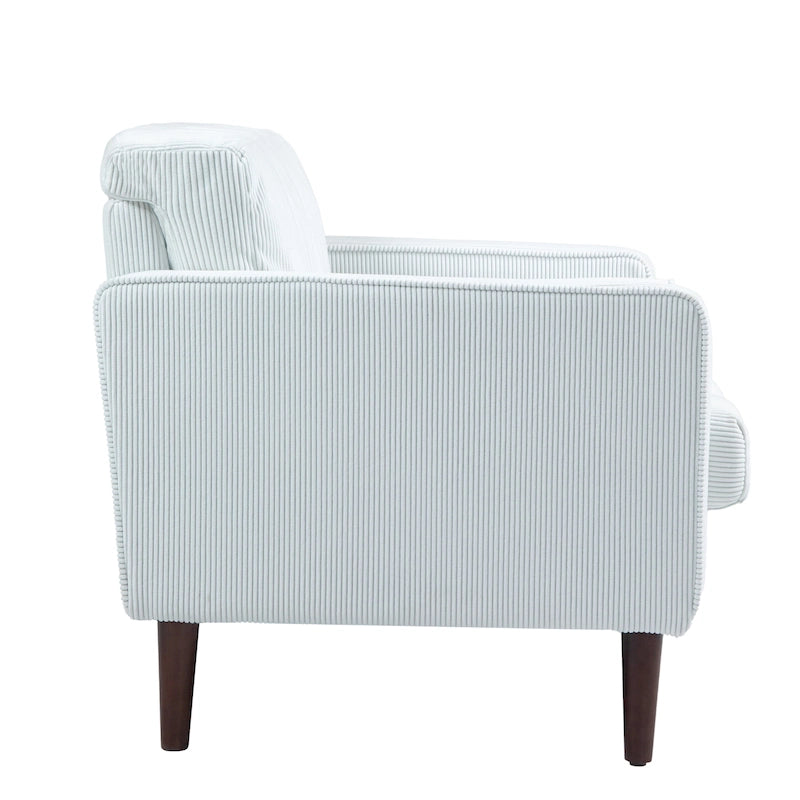 Poltrona d'accento oversize in velluto a coste con sedile trapuntato, braccioli squadrati e gambe coniche in legno – Grigio chiaro / Blu navy / Verde / Beige / Grigio / Giallo