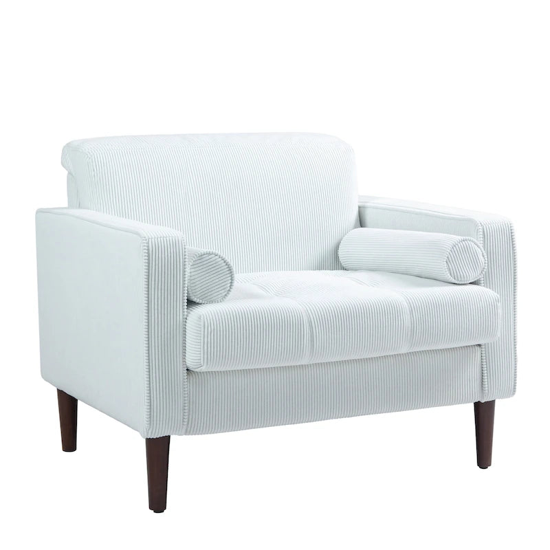 Poltrona d'accento oversize in velluto a coste con sedile trapuntato, braccioli squadrati e gambe coniche in legno – Grigio chiaro / Blu navy / Verde / Beige / Grigio / Giallo