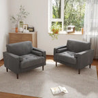 Poltrona d'accento oversize in velluto a coste con sedile trapuntato, braccioli squadrati e gambe coniche in legno – Grigio chiaro / Blu navy / Verde / Beige / Grigio / Giallo
