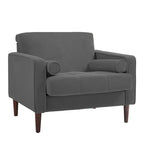 Poltrona d'accento oversize in velluto a coste con sedile trapuntato, braccioli squadrati e gambe coniche in legno – Grigio chiaro / Blu navy / Verde / Beige / Grigio / Giallo