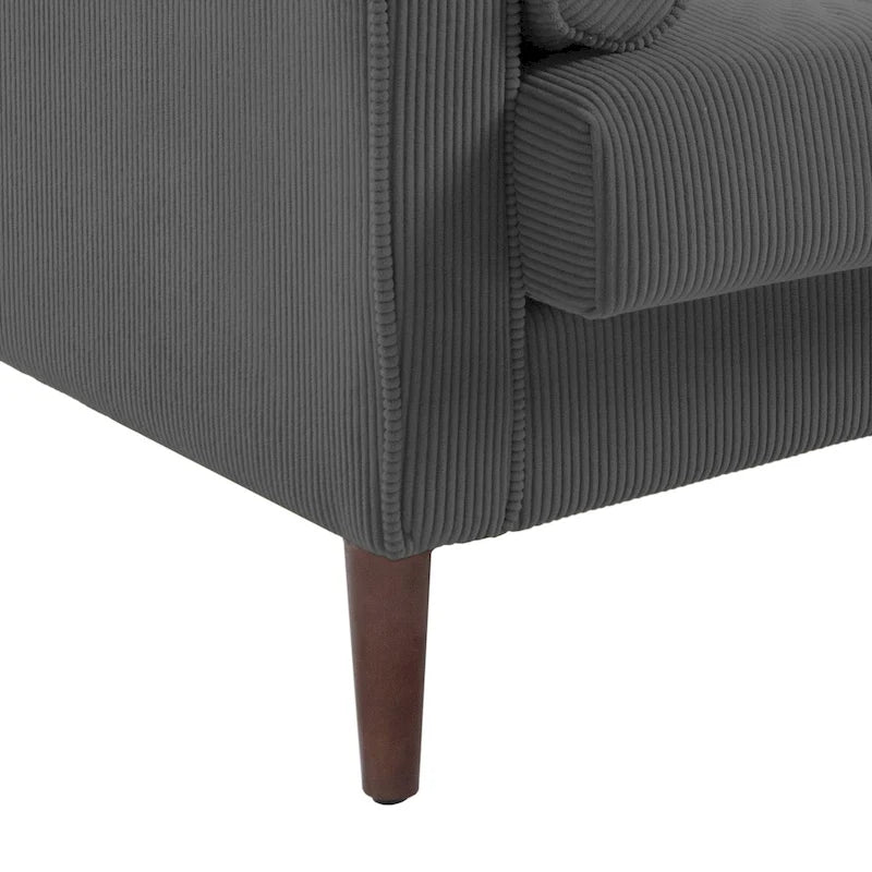 Poltrona d'accento oversize in velluto a coste con sedile trapuntato, braccioli squadrati e gambe coniche in legno – Grigio chiaro / Blu navy / Verde / Beige / Grigio / Giallo