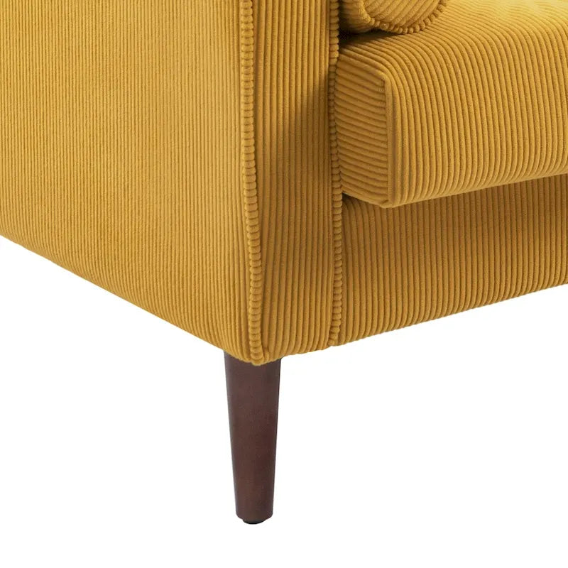 Poltrona d'accento oversize in velluto a coste con sedile trapuntato, braccioli squadrati e gambe coniche in legno – Grigio chiaro / Blu navy / Verde / Beige / Grigio / Giallo