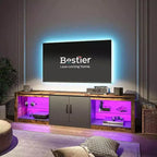 Mobile TV Bestier 70 con LED per TV fino a 75 pollici, Consolle Media per Intrattenimento con Ripiani Regolabili in Vetro Temperato e Vano Contenitore Chiuso per Salotto