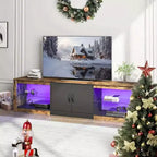 Mobile TV Bestier 70 con LED per TV fino a 75 pollici, Consolle Media per Intrattenimento con Ripiani Regolabili in Vetro Temperato e Vano Contenitore Chiuso per Salotto