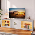 Mobile TV Bestier 70 con LED per TV fino a 75 pollici, Consolle Media per Intrattenimento con Ripiani Regolabili in Vetro Temperato e Vano Contenitore Chiuso per Salotto