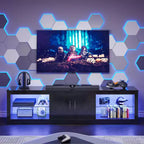 Mobile TV Bestier 70 con LED per TV fino a 75 pollici, Consolle Media per Intrattenimento con Ripiani Regolabili in Vetro Temperato e Vano Contenitore Chiuso per Salotto