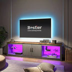 Mobile TV Bestier 70 con LED per TV fino a 75 pollici, Consolle Media per Intrattenimento con Ripiani Regolabili in Vetro Temperato e Vano Contenitore Chiuso per Salotto