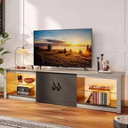 Mobile TV Bestier 70 con LED per TV fino a 75 pollici, Consolle Media per Intrattenimento con Ripiani Regolabili in Vetro Temperato e Vano Contenitore Chiuso per Salotto