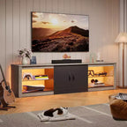Mobile TV Bestier 70 con LED per TV fino a 75 pollici, Consolle Media per Intrattenimento con Ripiani Regolabili in Vetro Temperato e Vano Contenitore Chiuso per Salotto