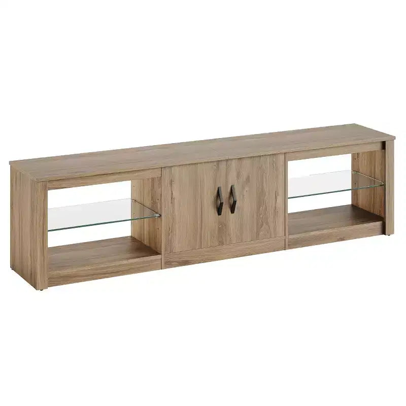 Mobile TV Bestier 70 con LED per TV fino a 75 pollici, Consolle Media per Intrattenimento con Ripiani Regolabili in Vetro Temperato e Vano Contenitore Chiuso per Salotto