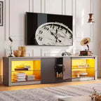 Mobile TV Bestier 70 con LED per TV fino a 75 pollici, Consolle Media per Intrattenimento con Ripiani Regolabili in Vetro Temperato e Vano Contenitore Chiuso per Salotto