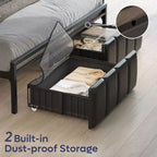 Base letto Bestier Full con testiera portaoggetti nascosta e doppia luce LED, letto in pelle PU nera con 2 cassetti, 2 ripiani con stazione di ricarica