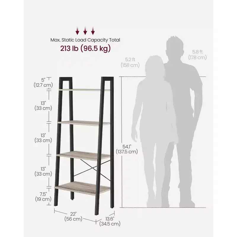 Scaffale a Scala a 4 Livelli, Libreria con Struttura in Acciaio