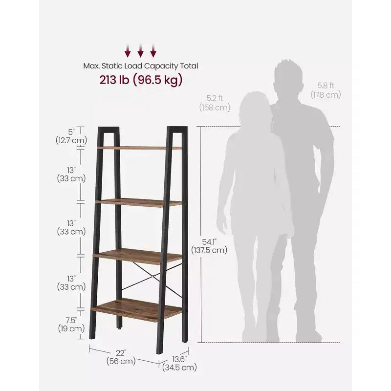 Scaffale a Scala a 4 Livelli, Libreria con Struttura in Acciaio