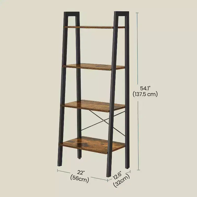 Scaffale a Scala a 4 Livelli, Libreria con Struttura in Acciaio