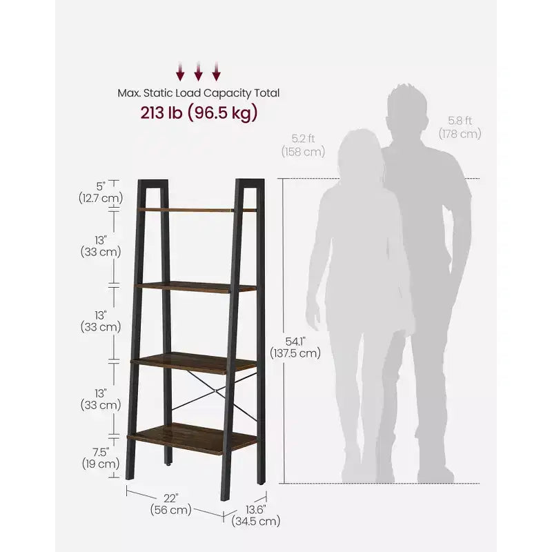 Scaffale a Scala a 4 Livelli, Libreria con Struttura in Acciaio