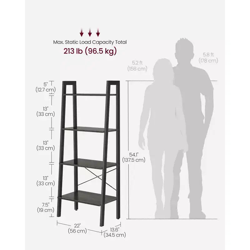 Scaffale a Scala a 4 Livelli, Libreria con Struttura in Acciaio