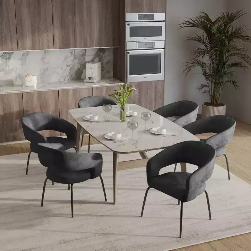 Sedia da pranzo LeisureMod imbottita in pelle con schienale curvo aperto e gambe in ferro Collezione Gavin Set da 4