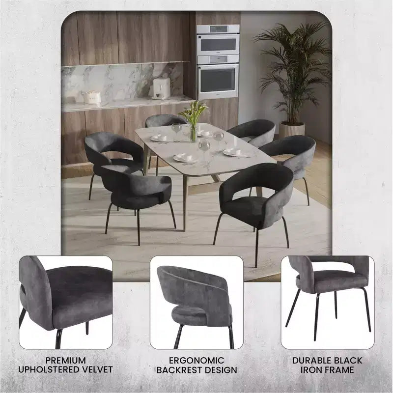 Sedia da pranzo LeisureMod imbottita in pelle con schienale curvo aperto e gambe in ferro Collezione Gavin Set da 4