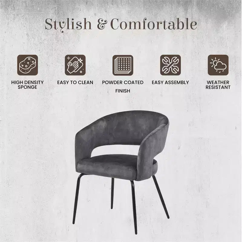 Sedia da pranzo LeisureMod imbottita in pelle con schienale curvo aperto e gambe in ferro Collezione Gavin Set da 4