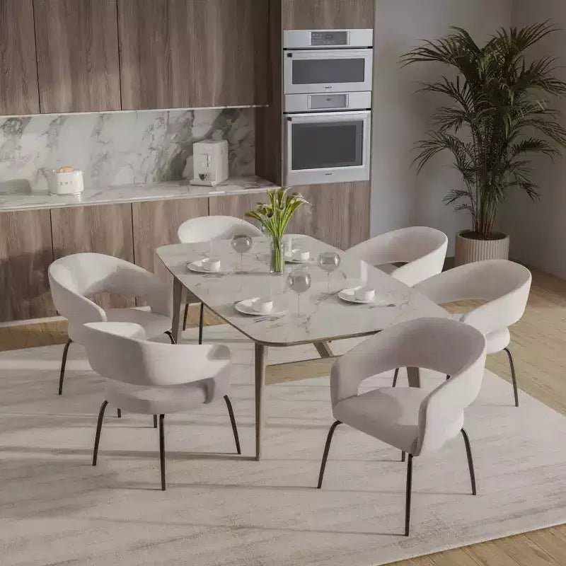 Sedia da pranzo LeisureMod imbottita in pelle con schienale curvo aperto e gambe in ferro Collezione Gavin Set da 4