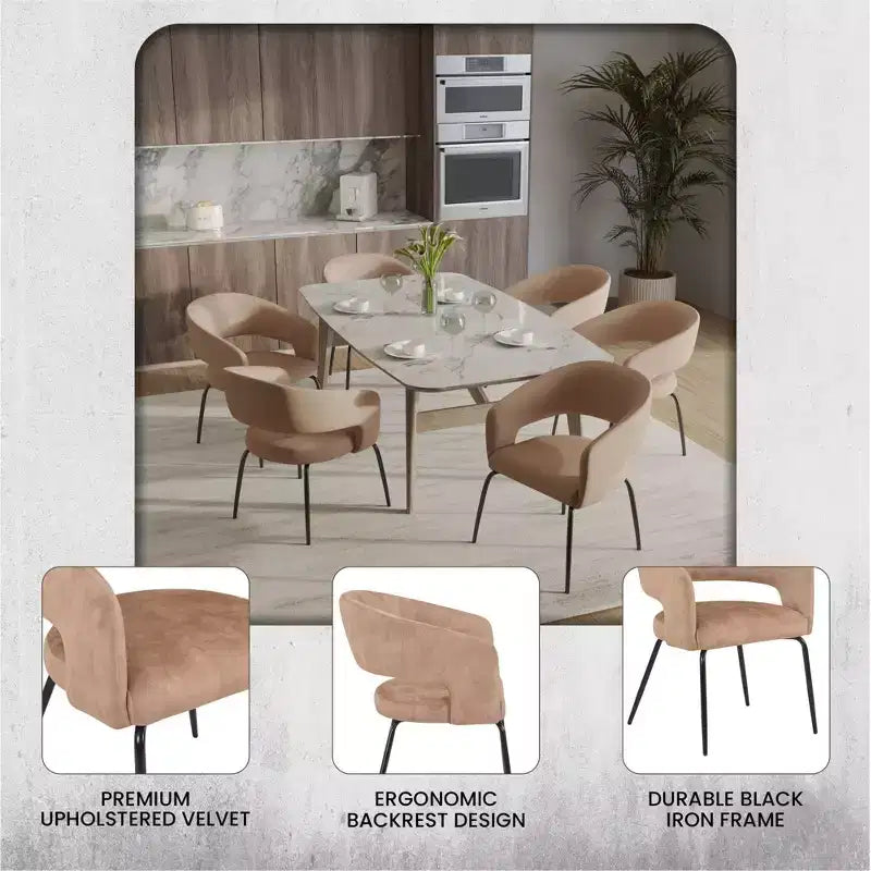 Sedia da pranzo LeisureMod imbottita in pelle con schienale curvo aperto e gambe in ferro Collezione Gavin Set da 4