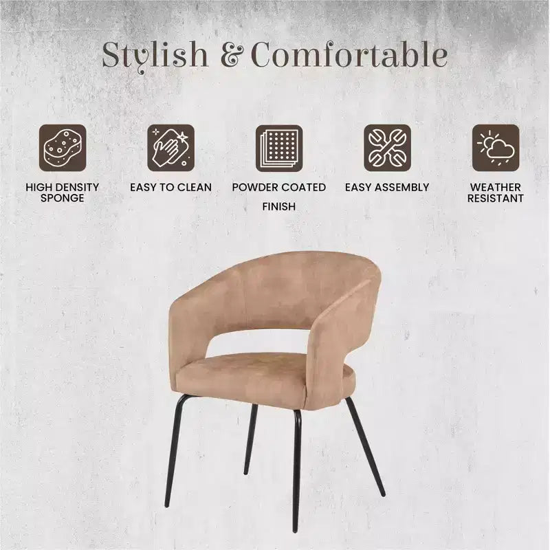 Sedia da pranzo LeisureMod imbottita in pelle con schienale curvo aperto e gambe in ferro Collezione Gavin Set da 4