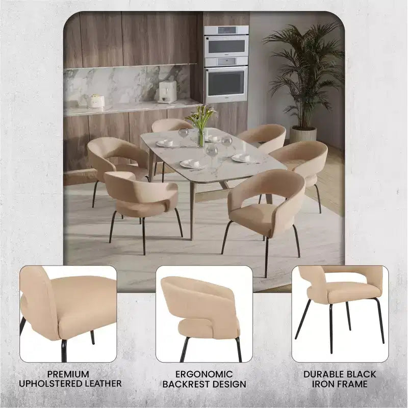 Sedia da pranzo LeisureMod imbottita in pelle con schienale curvo aperto e gambe in ferro Collezione Gavin Set da 4