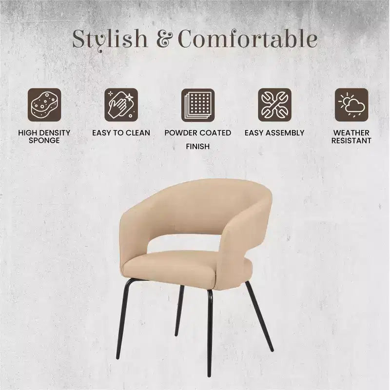 Sedia da pranzo LeisureMod imbottita in pelle con schienale curvo aperto e gambe in ferro Collezione Gavin Set da 4
