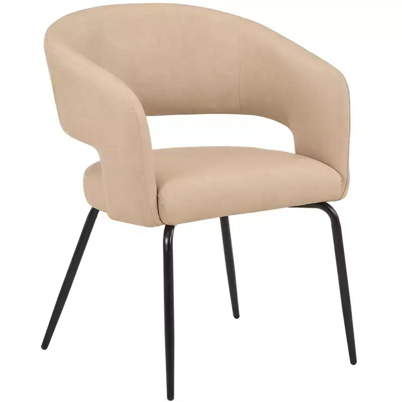 Sedia da pranzo LeisureMod imbottita in pelle con schienale curvo aperto e gambe in ferro Collezione Gavin Set da 4