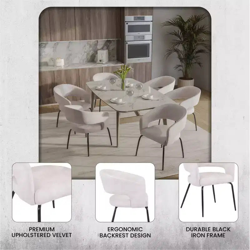 Sedia da pranzo LeisureMod imbottita in pelle con schienale curvo aperto e gambe in ferro Collezione Gavin Set da 4