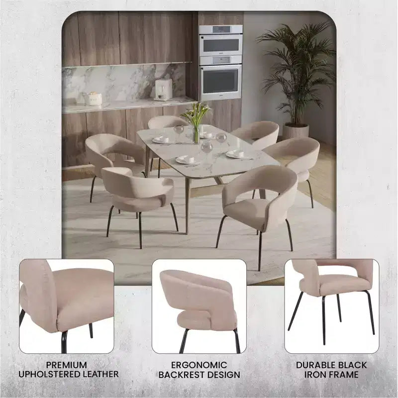 Sedia da pranzo LeisureMod imbottita in pelle con schienale curvo aperto e gambe in ferro Collezione Gavin Set da 4