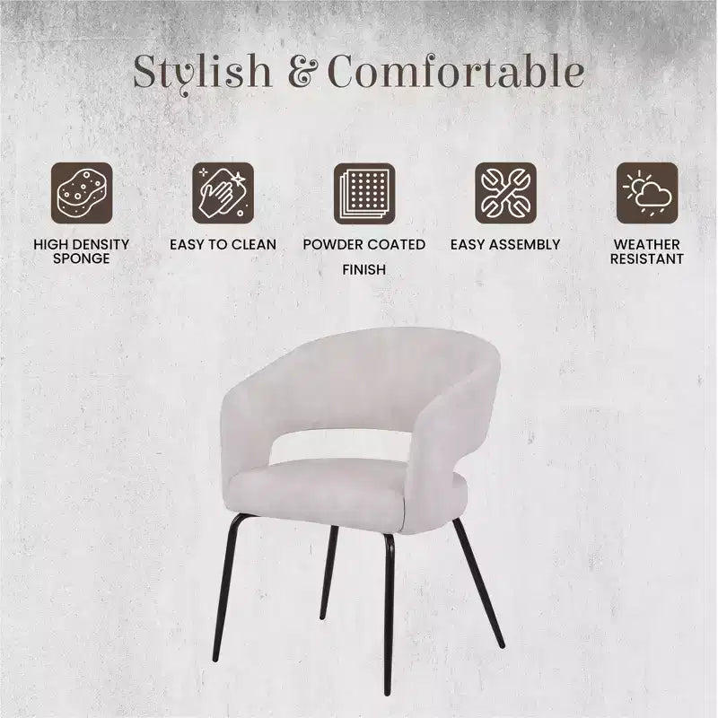 Sedia da pranzo LeisureMod imbottita in pelle con schienale curvo aperto e gambe in ferro Collezione Gavin Set da 4