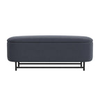 Panca contenitore Ellipse con seduta imbottita e gambe in metallo nero – Velluto blu acciaio / Ecopelle marrone / Bouclé crema, Singola