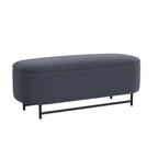 Panca contenitore Ellipse con seduta imbottita e gambe in metallo nero – Velluto blu acciaio / Ecopelle marrone / Bouclé crema, Singola