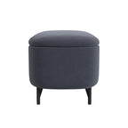 Panca contenitore Ellipse con seduta imbottita e gambe in metallo nero – Velluto blu acciaio / Ecopelle marrone / Bouclé crema, Singola