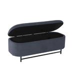 Panca contenitore Ellipse con seduta imbottita e gambe in metallo nero – Velluto blu acciaio / Ecopelle marrone / Bouclé crema, Singola