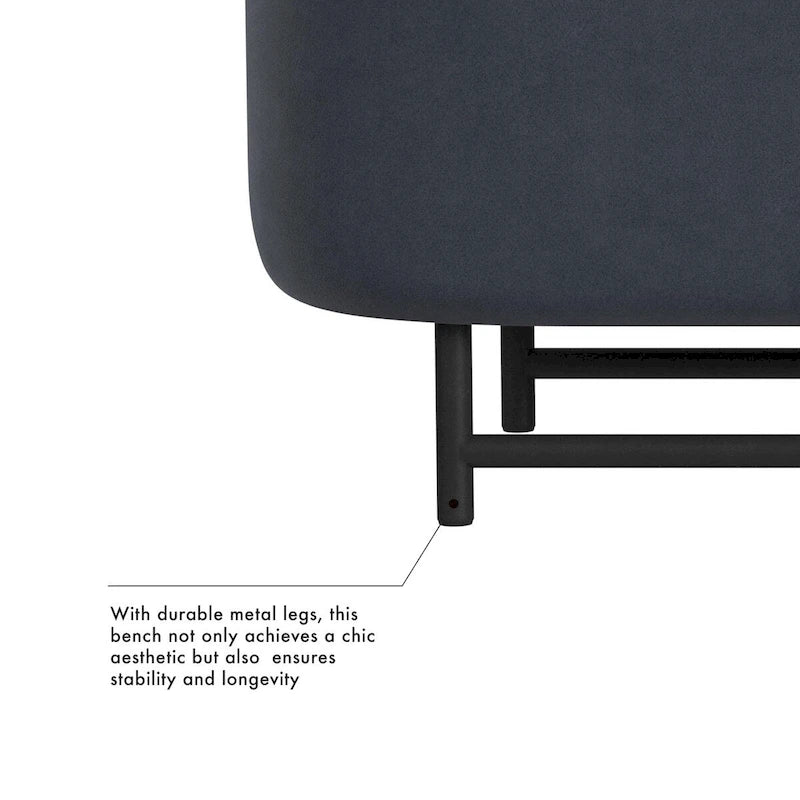 Panca contenitore Ellipse con seduta imbottita e gambe in metallo nero – Velluto blu acciaio / Ecopelle marrone / Bouclé crema, Singola