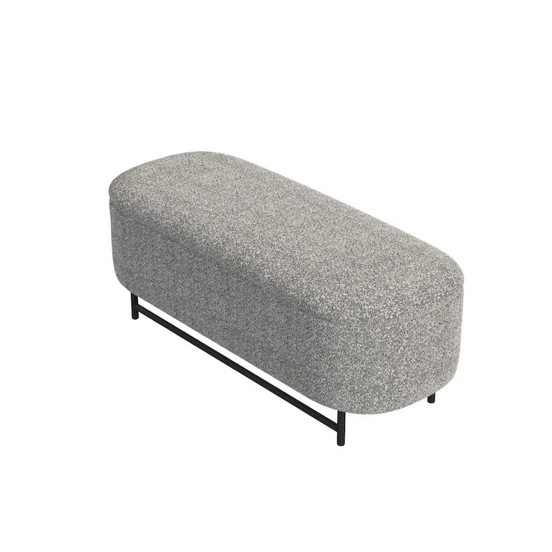 Panca contenitore Ellipse con seduta imbottita e gambe in metallo nero – Velluto blu acciaio / Ecopelle marrone / Bouclé crema, Singola
