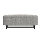 Panca contenitore Ellipse con seduta imbottita e gambe in metallo nero – Velluto blu acciaio / Ecopelle marrone / Bouclé crema, Singola