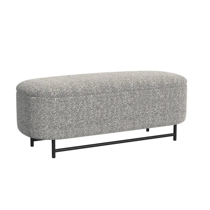 Panca contenitore Ellipse con seduta imbottita e gambe in metallo nero – Velluto blu acciaio / Ecopelle marrone / Bouclé crema, Singola