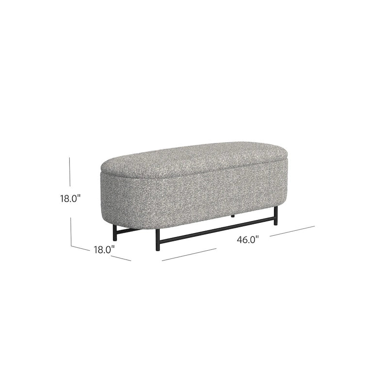 Panca contenitore Ellipse con seduta imbottita e gambe in metallo nero – Velluto blu acciaio / Ecopelle marrone / Bouclé crema, Singola