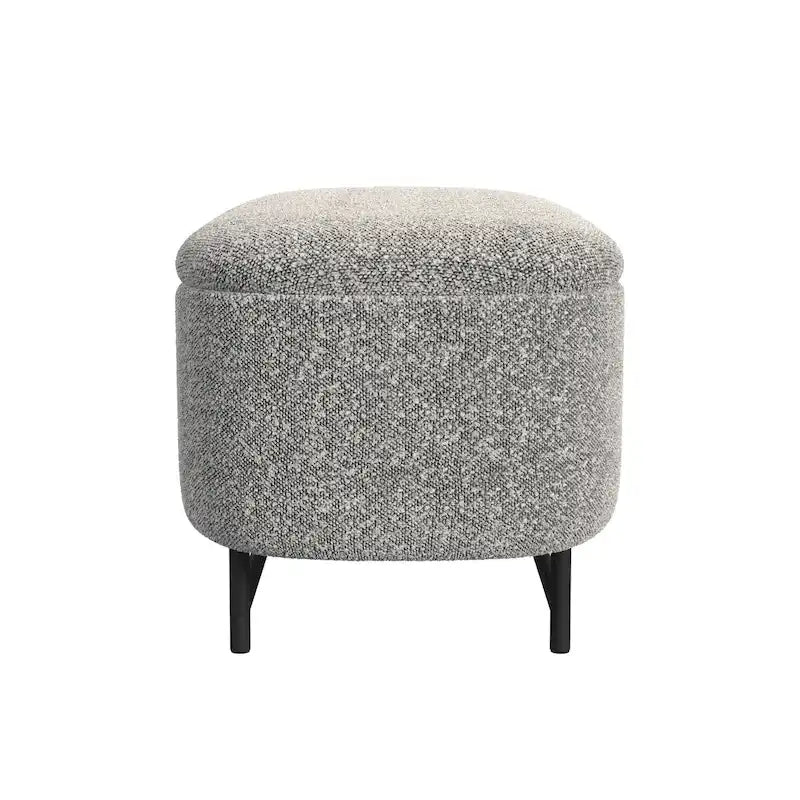 Panca contenitore Ellipse con seduta imbottita e gambe in metallo nero – Velluto blu acciaio / Ecopelle marrone / Bouclé crema, Singola