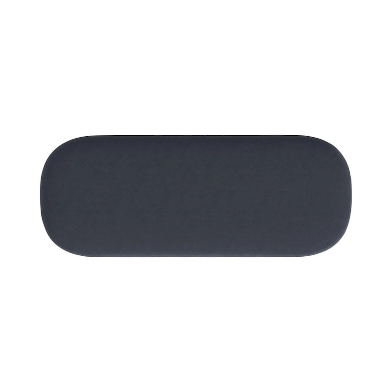 Panca contenitore Ellipse con seduta imbottita e gambe in metallo nero – Velluto blu acciaio / Ecopelle marrone / Bouclé crema, Singola