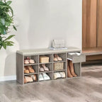 Panca contenitore, Panca da ingresso con cuscino, cassetto e scomparti aperti, Panca con contenitore, per soggiorno, camera da letto, guardaroba